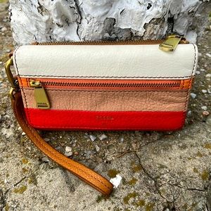 **Sold** EUC Fossil Trifold Stripped Wallet with Multi Zipper Compartments